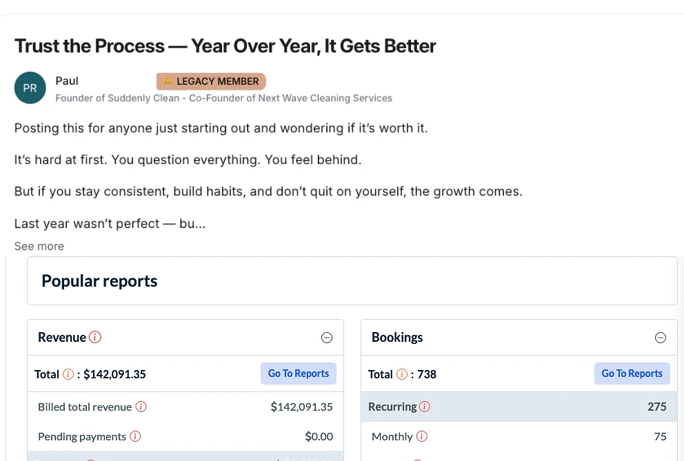 Paul, CEO Cleaning Academy student: $142,091 revenue and 738 bookings in 2025
